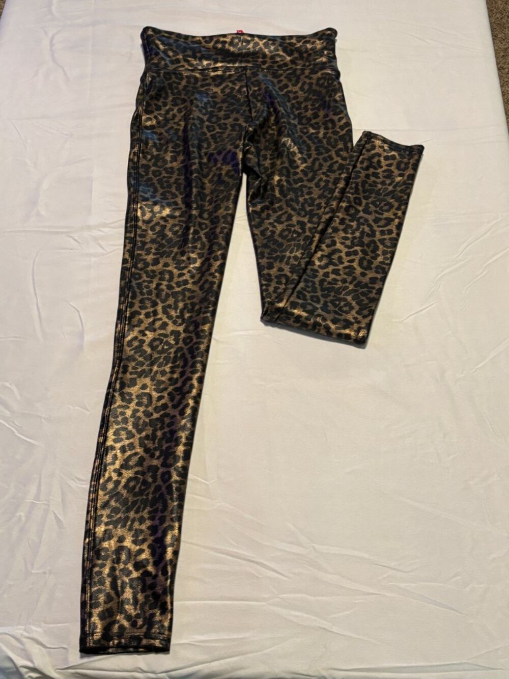 SPANX Faux Leather Metallic Leopard Leggings Women's Small Black Gold - Picture 4 of 4
